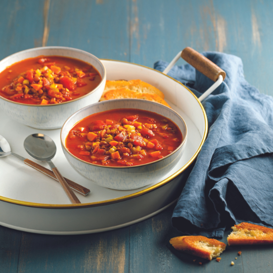 Soupe aux tomates rôties et lentilles